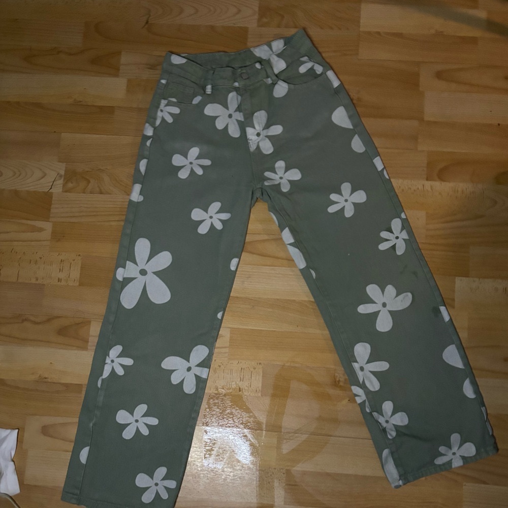 SHEIN EZWear Floral Print Straight Leg (GREEN)